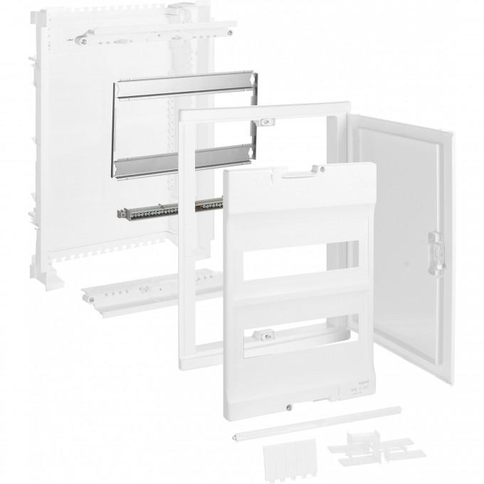 Щит встраиваемый LEGRAND Nedbox со скругленной дверью белой RAL 9010 2 рейки 24+4 модуля белый 001412