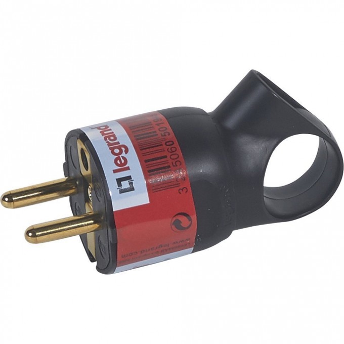 Вилка LEGRAND 2К+3 серия Элиум 16 А с кольцом пластик винтовой зажим чёрный 050194