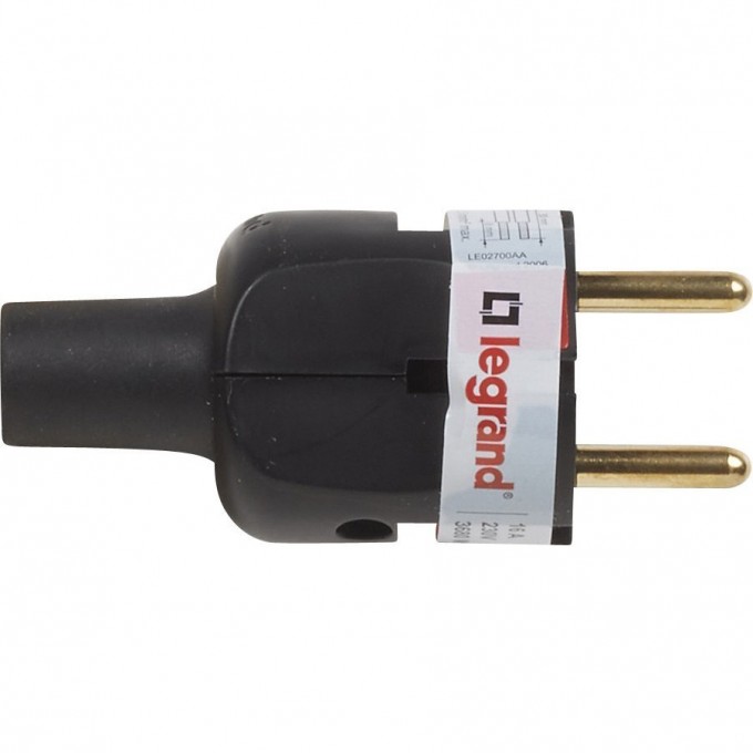 Вилка LEGRAND 2К серия Элиум 16 А резина прямой ввод чёрный 050181