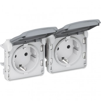 Розетка LEGRAND 2х2К+З горизонтальная немецкий стандарт Программа Plexo серый 16 A 250 В серый