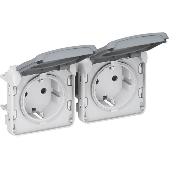 Розетка LEGRAND 2х2К+З горизонтальная немецкий стандарт Программа Plexo серый 16 A 250 В серый 069576