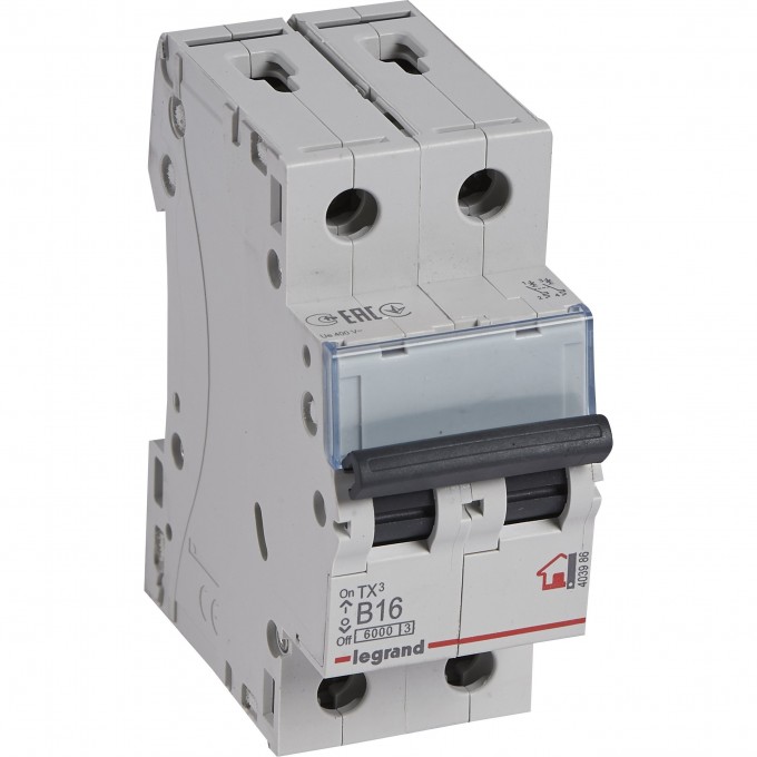 Автоматический выключатель LEGRAND TX³ 6000 6 кА тип B 2П 230/400 В 16А 2 модуля белый 403986