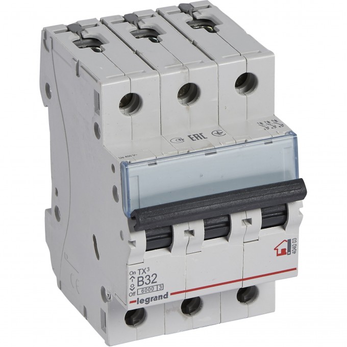 Автоматический выключатель LEGRAND TX³ 6000 6 кА тип B 3П 400 В 32А 3 модуля белый 404003