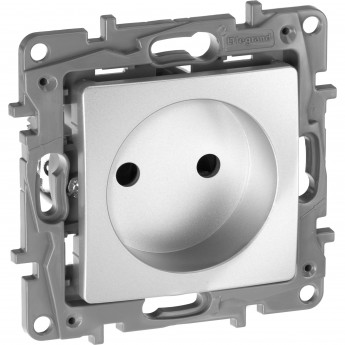 Розетка LEGRAND 2К со шторками немецкий стандарт винтовые зажимы 16 А 250 В Etika алюминий