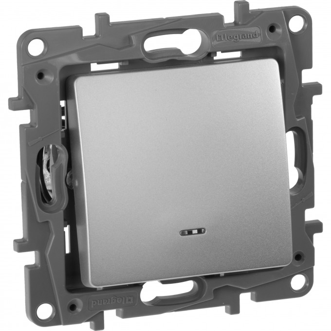 Выключатель LEGRAND Etika одноклавишный с подсветкой/индикацией автоматические клеммы 10 AX 250 В алюминий 672403