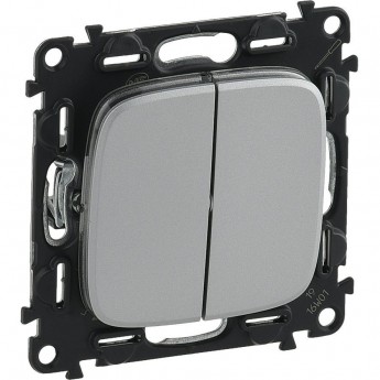 Выключатель Valena ALLURE двухклавишный 10А 250В с лицевой панелью безвинтовые зажимы алюминий