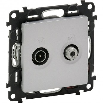 Розетка LEGRAND Valena LIFE проходная TV-SAT 1,5дБ/14дБ диапазоны 5-862МГц/950-2400 МГц с лицевой панелью алюминий