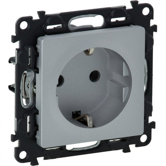Силовая розетка LEGRAND Valena LIFE 2К+З 16А 250В с защитными шторками безвинтовые зажимы с лицевой панелью алюминий 753620