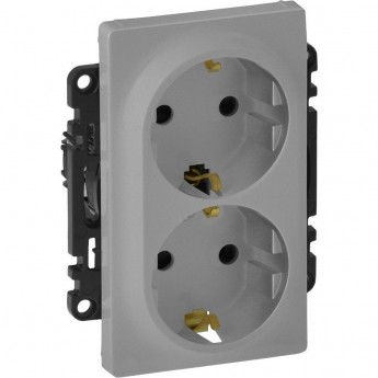 Силовая розетка LEGRAND Valena LIFE двойная 2х2К+З 16А 250В с лицевой панелью с защитными шторками безвинтовые зажимы алюминий