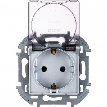 Розетка LEGRAND INSPIRIA 2К+З IP 44 с откидной крышкой и шторками немецкий стандарт 16 А 250 В алюминий