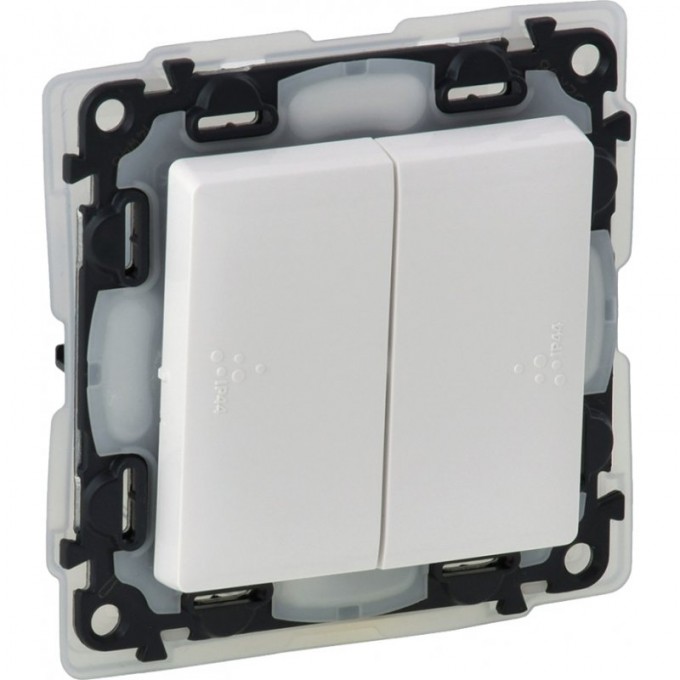 Выключатель LEGRAND Valena LIFE IP44 двухклавишный 10А 250В IP44 с лицевой панелью безвинтовые зажимы белый 752155