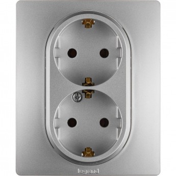 Розетка LEGRAND 2 x 2К+З немецкий стандарт винтовые зажимы 16 А 250 В Etika алюминий