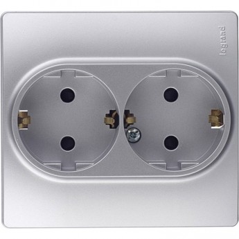 Розетка LEGRAND 2 x 2К+З со шторками немецкий стандарт автоматические зажимы 16 А 250 В Etika алюминий
