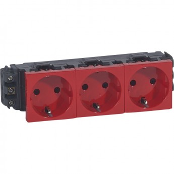 Розетка Legrand Mosaic 3х2К+3 для кабель-каналов, с винтовыми зажимами, красный