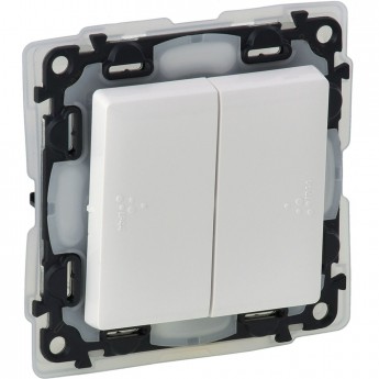 Переключатель LEGRAND Valena LIFE двухклавишный 10А 250В IP44 с лицевой панелью безвинтовые зажимы белый